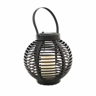 Buiten/tuin zwarte rotan lampionnen/hanglantaarns solar tuinverlichting