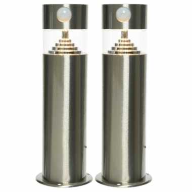 Set stuks solar tuinlampen/prikspots bewegingssensor cilinder zonne energie