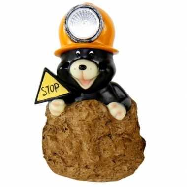 Tuindecoratie beeldje mol oranje helm mijnwerker