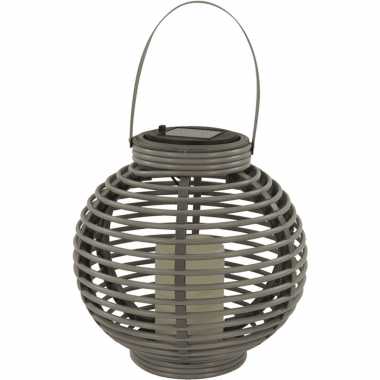 X buiten/tuin grijze rotan lampionnen/hanglantaarns solar tuinverlichting