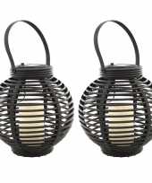 Set stuks buiten tuin zwarte rotan lampionnen hanglantaarns solar tuinverlichting 10263097